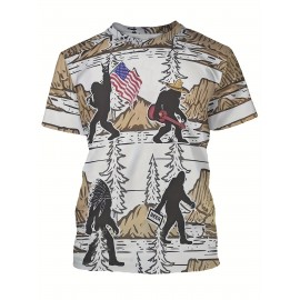 1枚のメンズノベルティTシャツ、カジュアルなクルーネック、わずかに伸縮性のあるポリエステルニット生地、ユニークなプリント柄デザイン