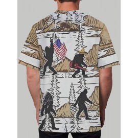 1枚のメンズノベルティTシャツ、カジュアルなクルーネック、わずかに伸縮性のあるポリエステルニット生地、ユニークなプリント柄デザイン