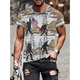 1枚のメンズノベルティTシャツ、カジュアルなクルーネック、わずかに伸縮性のあるポリエステルニット生地、ユニークなプリント柄デザイン