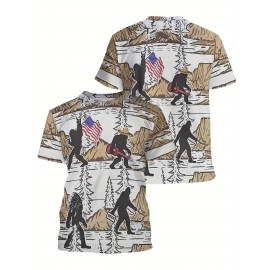1枚のメンズノベルティTシャツ、カジュアルなクルーネック、わずかに伸縮性のあるポリエステルニット生地、ユニークなプリント柄デザイン