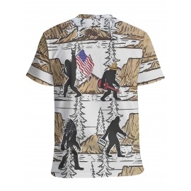 1枚のメンズノベルティTシャツ、カジュアルなクルーネック、わずかに伸縮性のあるポリエステルニット生地、ユニークなプリント柄デザイン