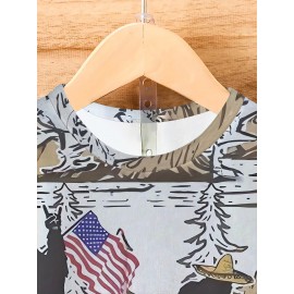 1枚のメンズノベルティTシャツ、カジュアルなクルーネック、わずかに伸縮性のあるポリエステルニット生地、ユニークなプリント柄デザイン