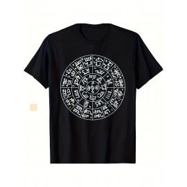 ブラックTシャツ、ラウンドデザイン、複雑なシンボルとテキスト、同性デザイン、プリントTシャツ100%コットン、カジュアルな快適さ、カジュアルウェアやギフトに最適、半袖001