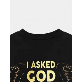 翼と文字の3Dプリントパターン、クールカジュアルスタイル、成熟した男性向け半袖Tシャツ
