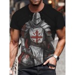 メンズ半袖ラウンドネックTシャツ、3Dプリントサムライデザイン、アニメスタイル、カジュアルな夏の着用や休暇に最適。
