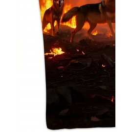 3Dプリンタで作られた狼が火災から逃げるシーン、メンズグラフィックデザインクルーネックアクティブTシャツ、夏のカジュアルで快適なTシャツ、メンズトップデイリーギムワークアウトとランニング用。