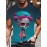 メンズ カラフルスカルグラフィックTシャツ - 3Dデジタルプリント、伸縮性と快適なカジュアル半袖シャツ、アウトドア活動用