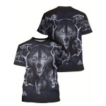 メンズ3DウルフプリントTシャツ - クールなストリートウェアスタイル、クルーネック、半袖、ポリエステル100%ニット生地、洗濯機可 - スポーツ、パーティー、ビーチ＆アウトドア活動に最適
