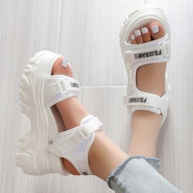 女性用ウェッジソールサンダル、快適なストラップデザイン、カジュアル