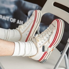 メンズ トレンディなロートップ キャンバス スニーカー - 万能でおしゃれな厚底スケートシューズ、オールシーズン対応、、ストリートスポーツ
