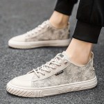 メンズ ロートップ レースアップ スニーカー - アッパー＆PVCソール、EVAクッションインソール、ベージュ無地 カジュアル＆フォーマルイベント用シューズ | シックなデザインの履き心地良い靴