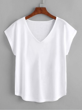 無地 Vネック シンプル Tシャツ 春夏 カジュアル 半袖 Tシャツ 婦人服