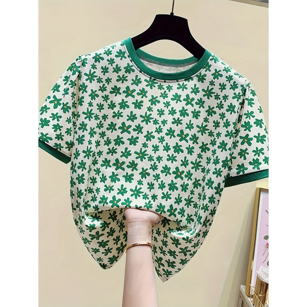 女性用フレンチフローラル半袖Tシャツ 新夏デザインセンス ニッチ外国風 年齢減少ハーフスリーブシックトップ 女性用フレンチフローラル半袖Tシャツ 新夏デザインセンス ニッチ外国風 年齢減少ハーフスリーブシックトップ