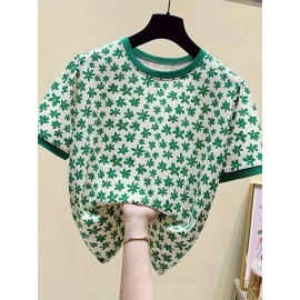 女性用フレンチフローラル半袖Tシャツ 新夏デザインセンス ニッチ外国風 年齢減少ハーフスリーブシックトップ