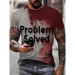1pc メンズ カジュアル 3D レタープリント Tシャツ、夏用 ラウンドネック 半袖 ニット Tシャツ、ポリエステル ブレンド、レギュラーフィット、通気性のある素材、大人向け - 