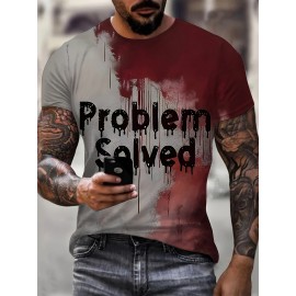 1pc メンズ カジュアル 3D レタープリント Tシャツ、夏用 ラウンドネック 半袖 ニット Tシャツ、ポリエステル ブレンド、レギュラーフィット、通気性のある素材、大人向け - 
