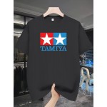 メンズ通気性速乾Tシャツ - ソフト、ストレッチ性、快適で「TAMIYA」スターデザイン - ナビーブルーカジュアルラウンドネックティー - カジュアルな服装に最適