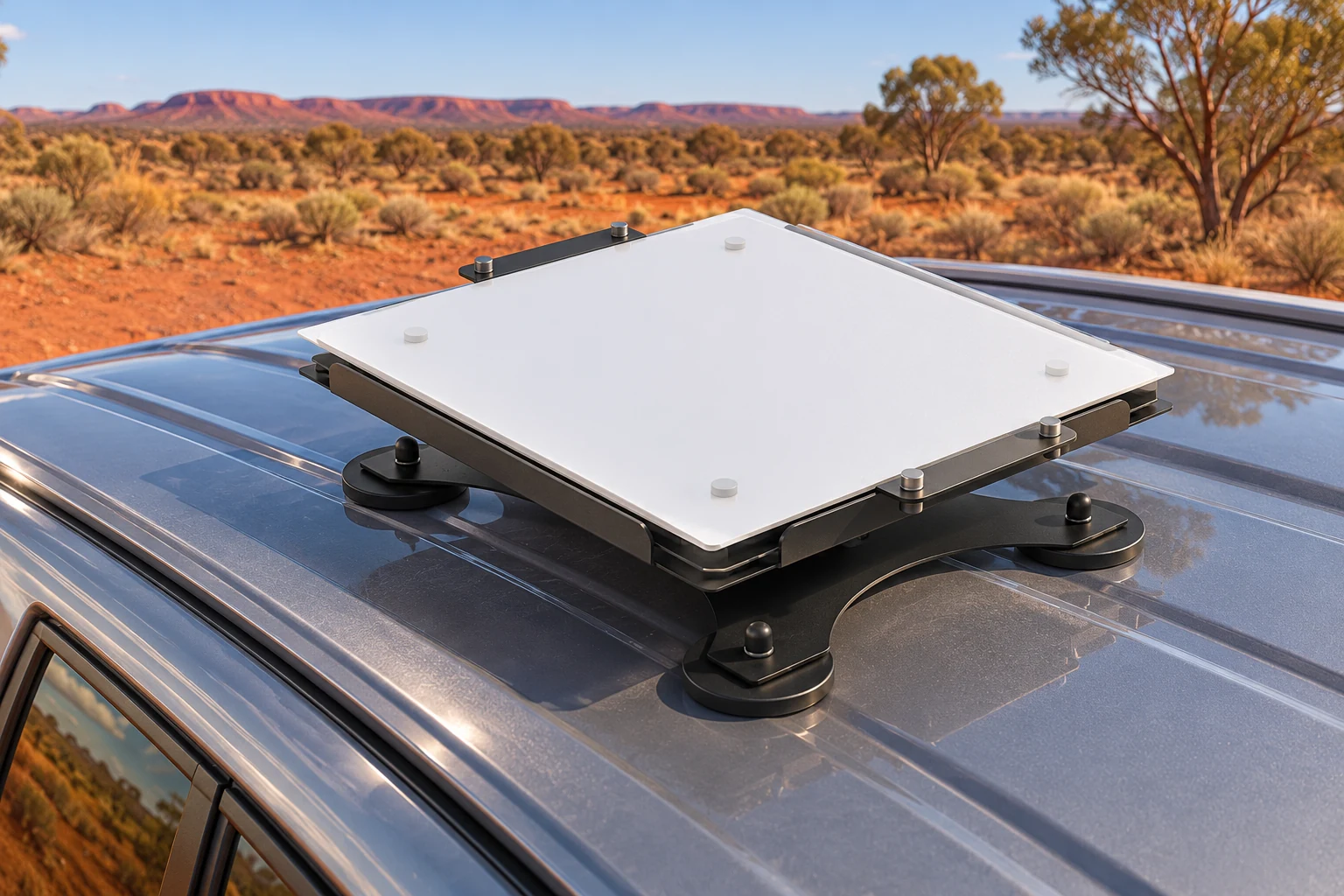 Parked 4WD campsite with CCY-1.1 — AI-generated installation illustration
