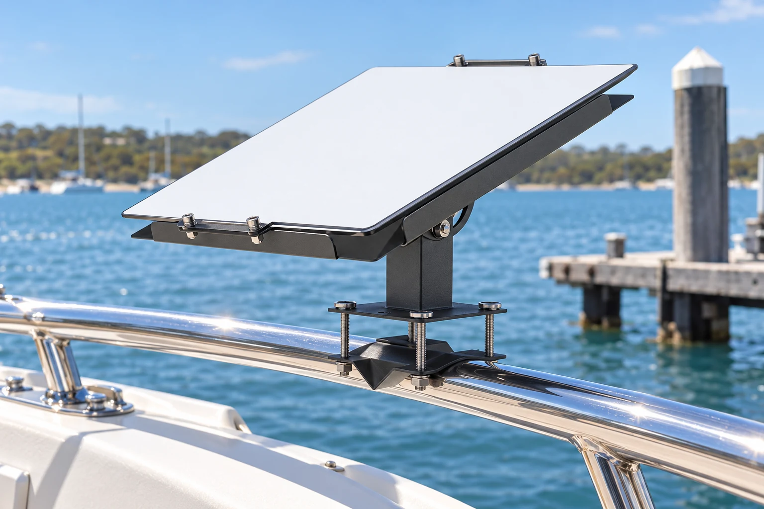 Fishing boat rail with CCY-6 — AI-generated installation illustration