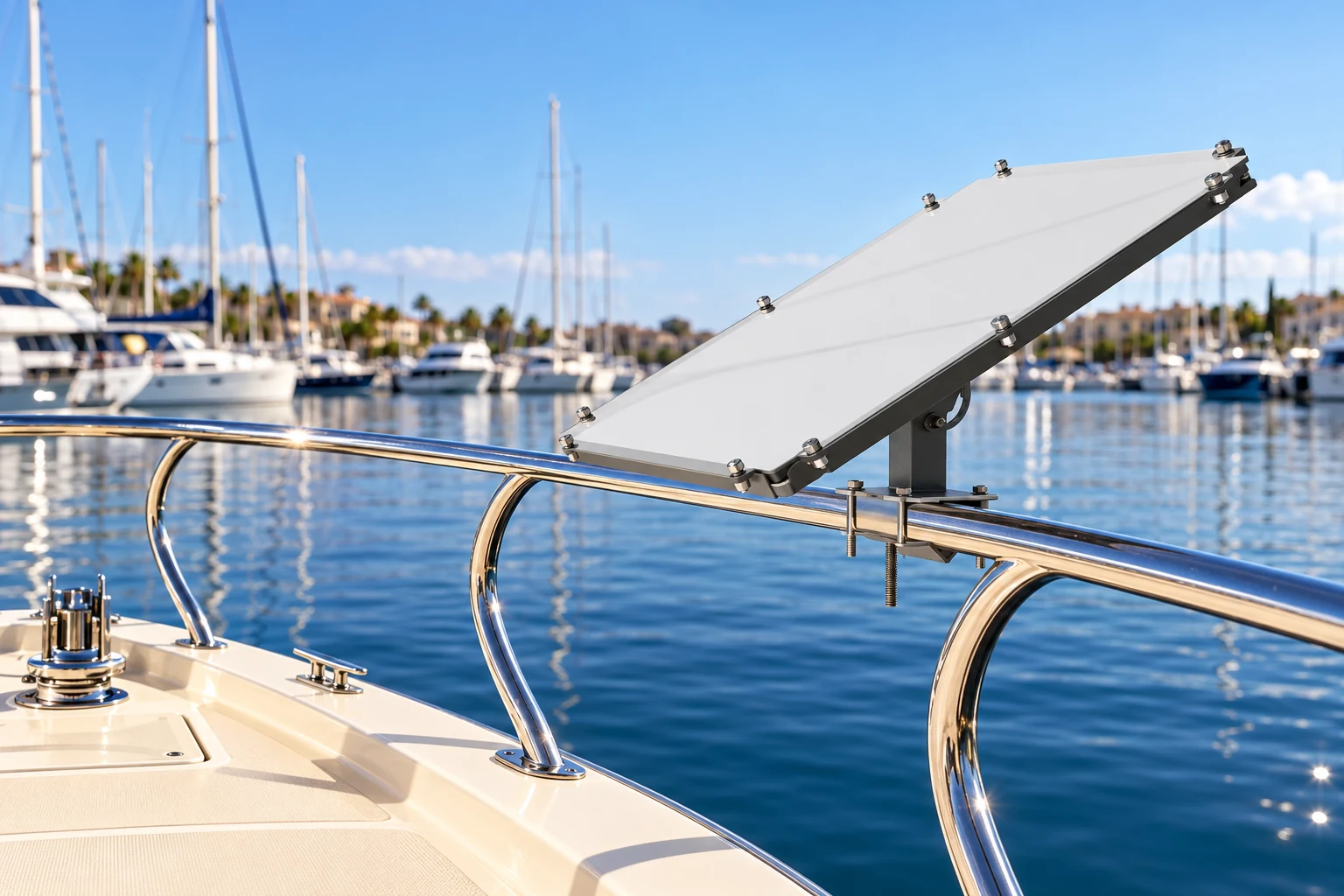 Marina & sailboat rail with CCY-7 — AI-generated installation illustration