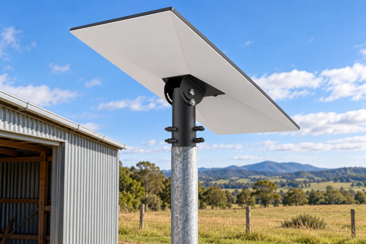 Rural pole retrofit with V4-3 — AI-generated installation illustration