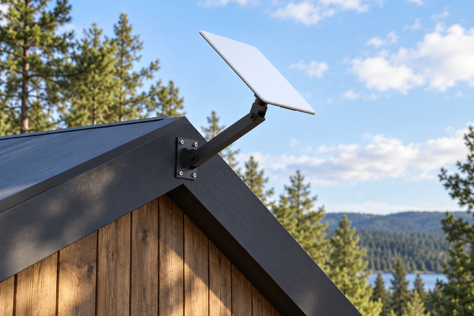 Cabin gable edge with V5-N — AI-generated installation illustration