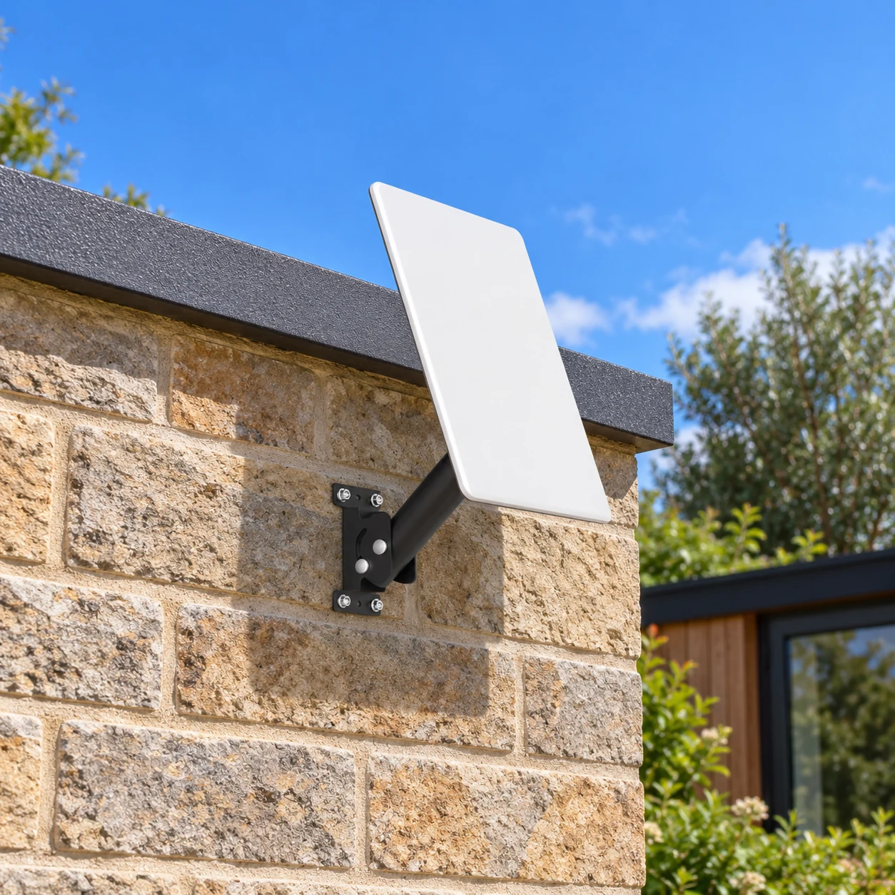 Garden office wall with V5 — AI-generated installation illustration